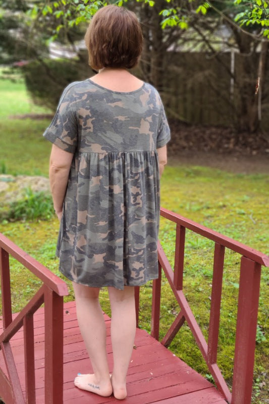Camo Print Babydoll Dress in Olive