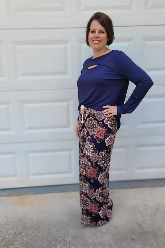 Cut-Out Ribbed Knit Top in Navy