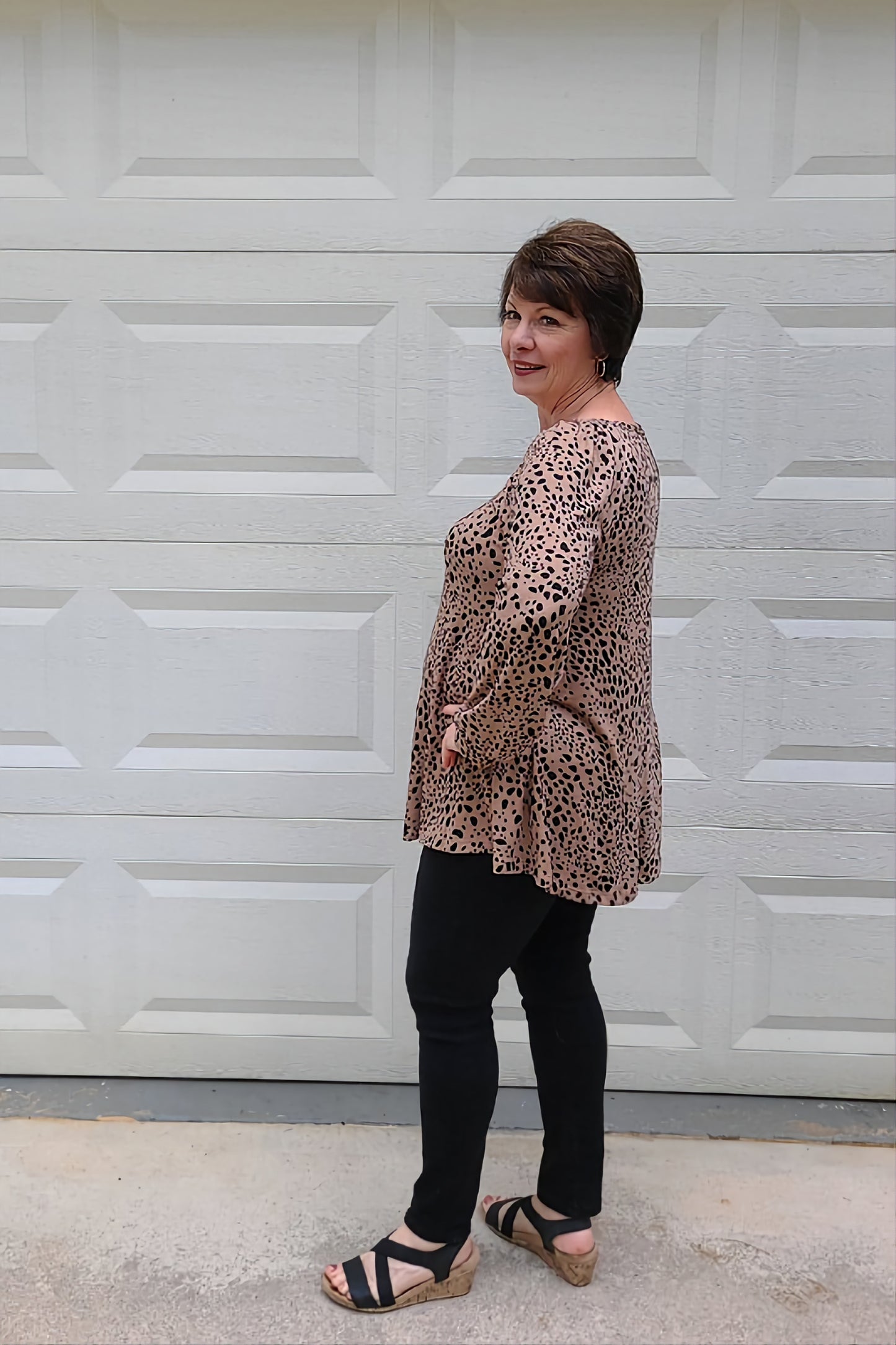 Animal Print Long Sleeve Top in Taupe