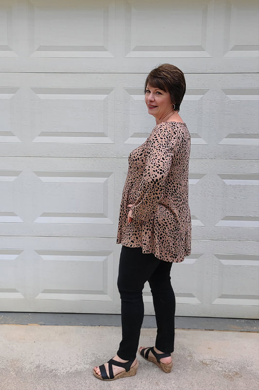 Animal Print Long Sleeve Top in Taupe