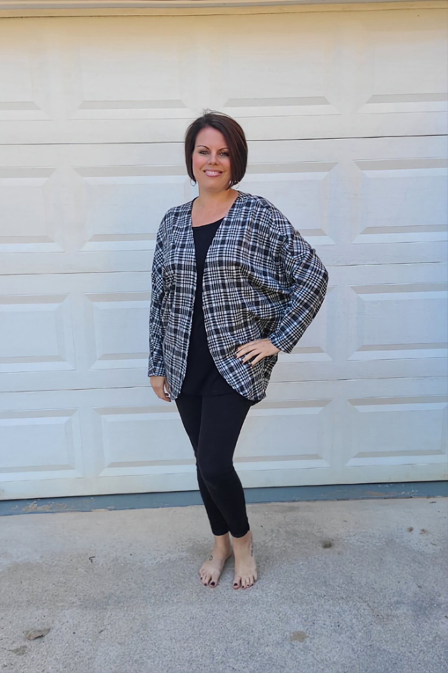 Plaid Open Cardigan in Black