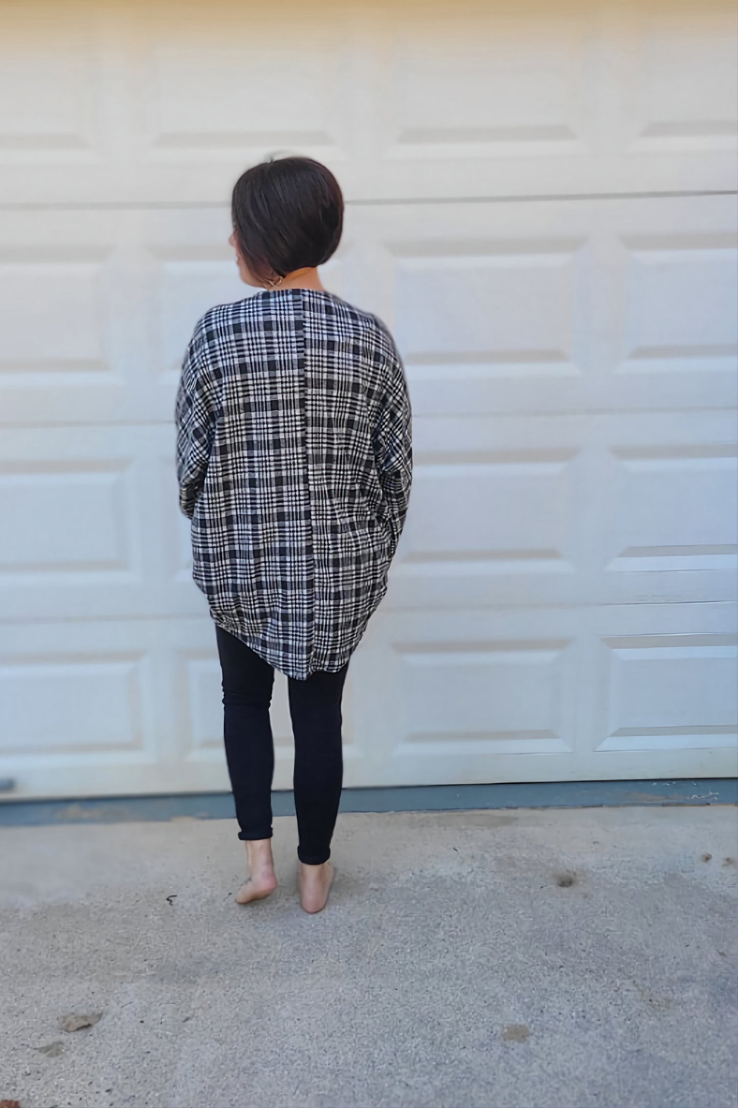 Plaid Open Cardigan in Black