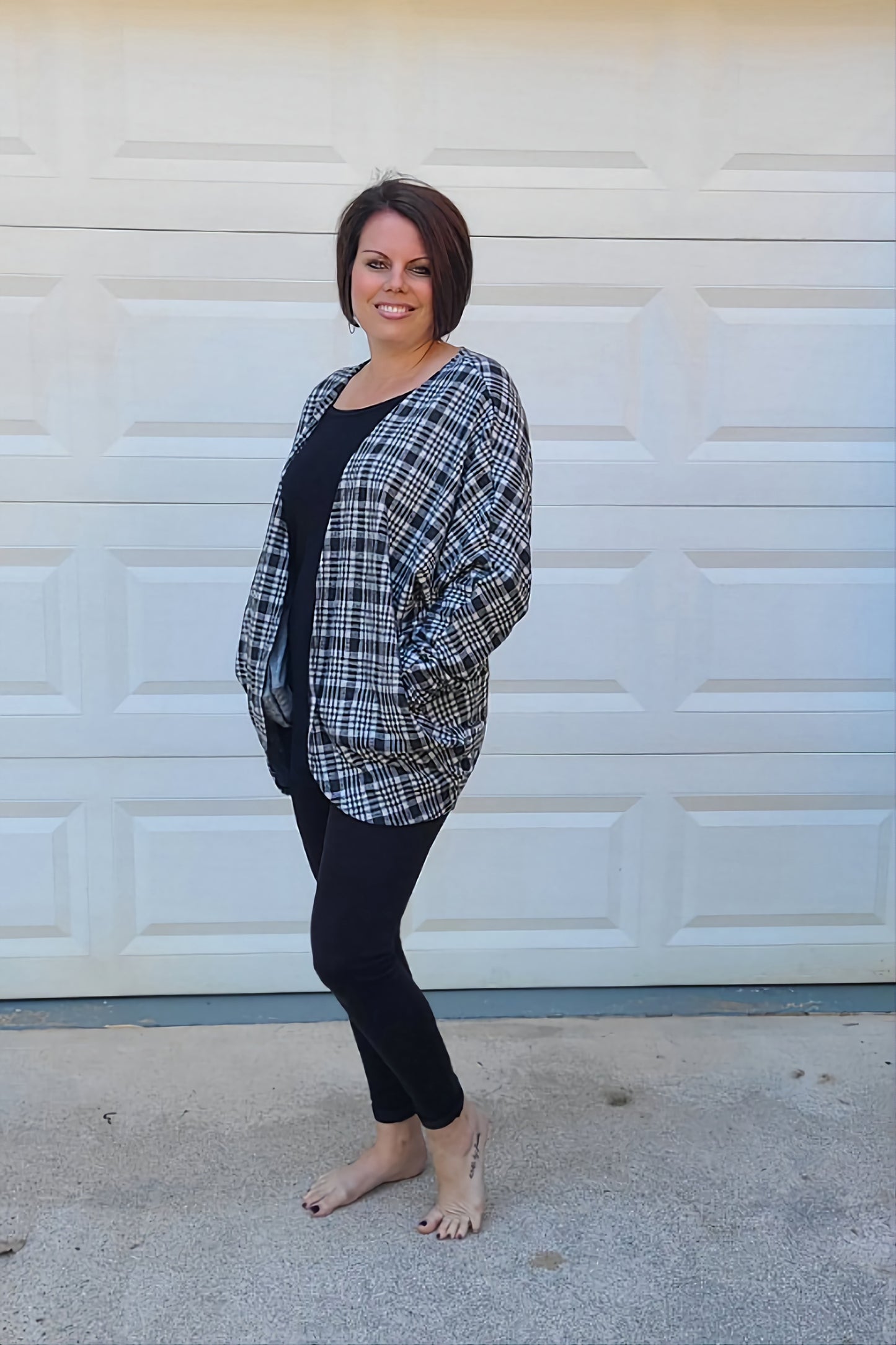 Plaid Open Cardigan in Black