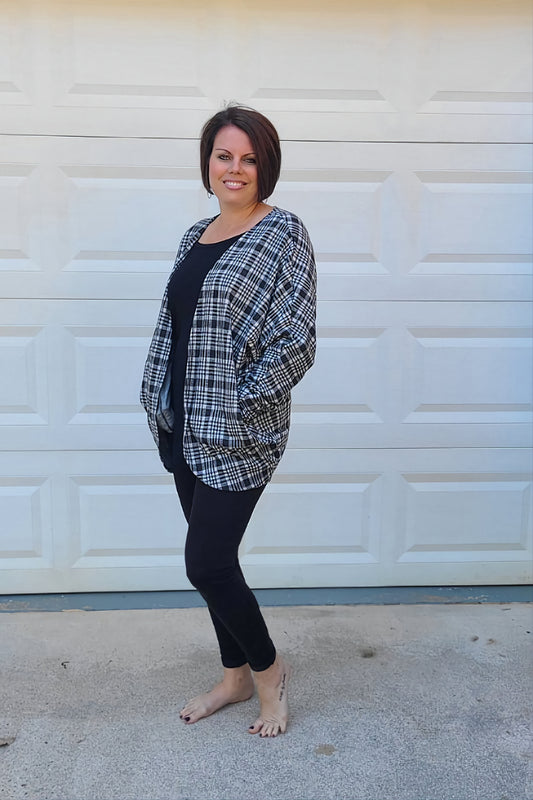 Plaid Open Cardigan in Black