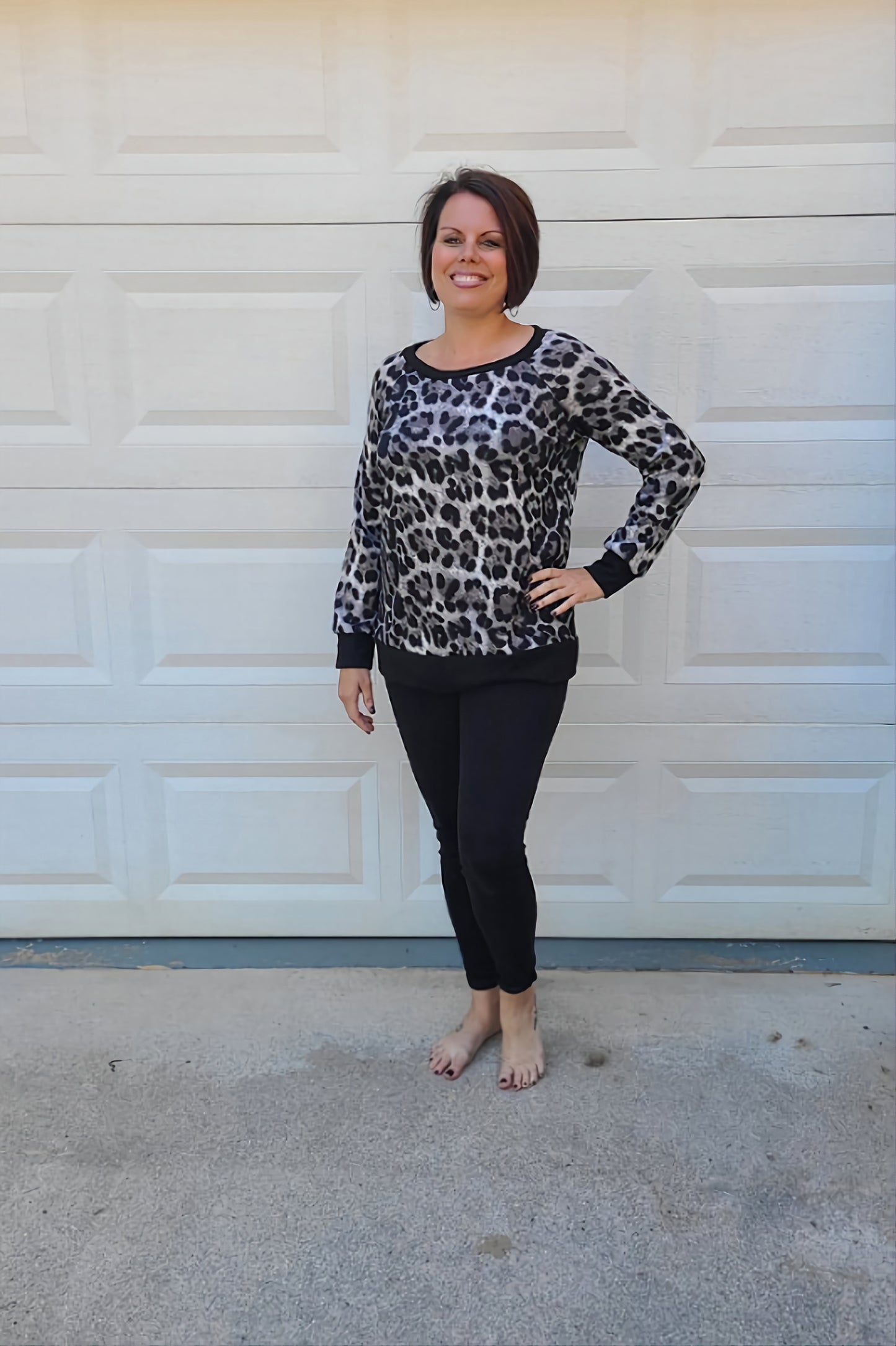 Long Sleeve Leopard Top in Grey
