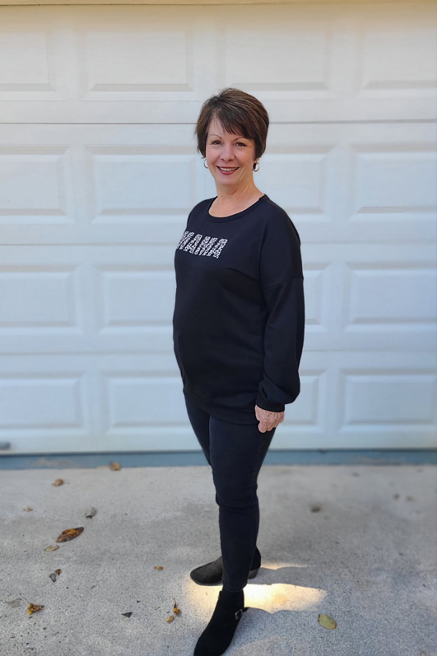 Leopard "Mama" Printed Pullover Top in Black