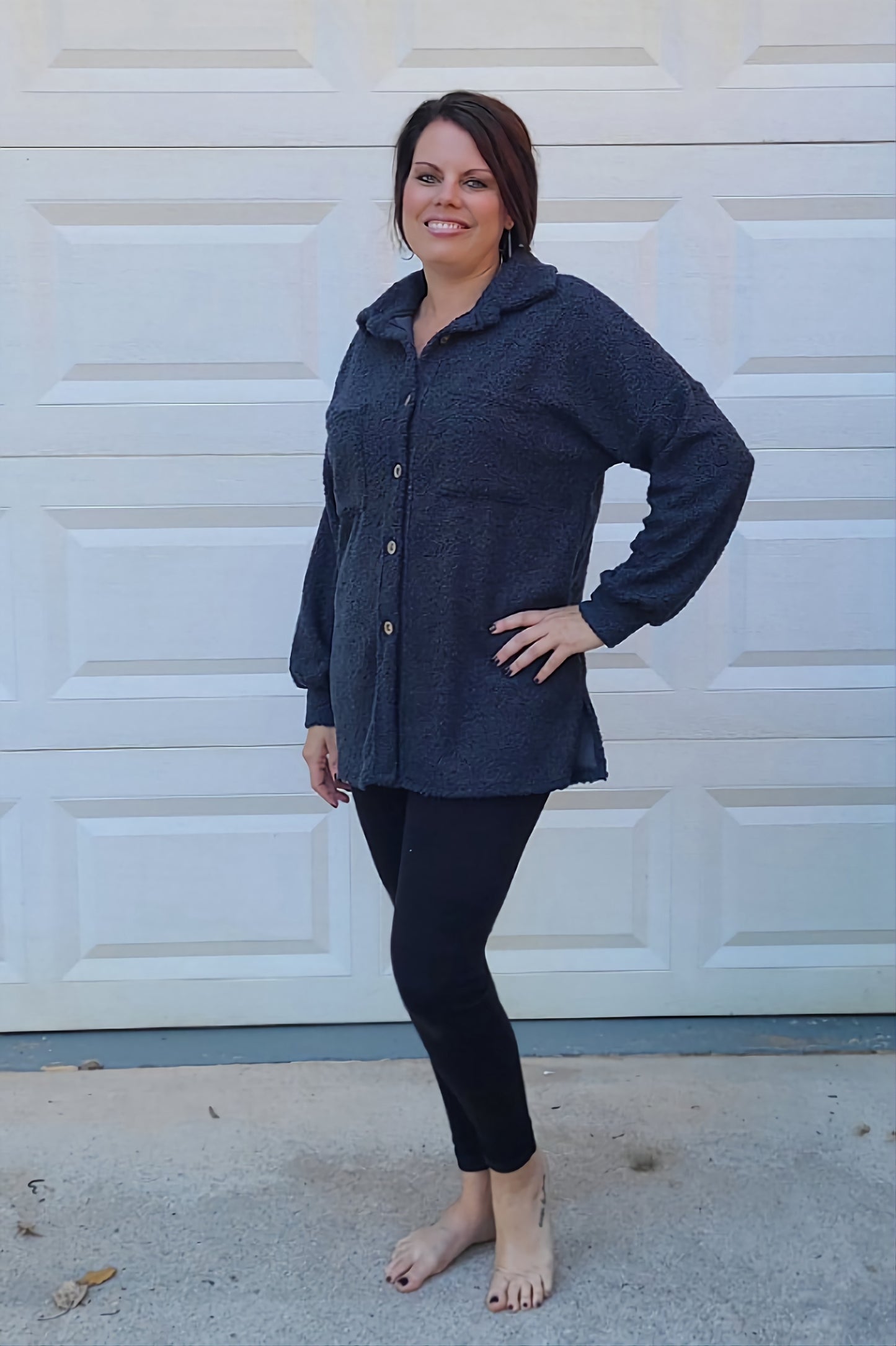 Poodle Fleece Shacket in Charcoal