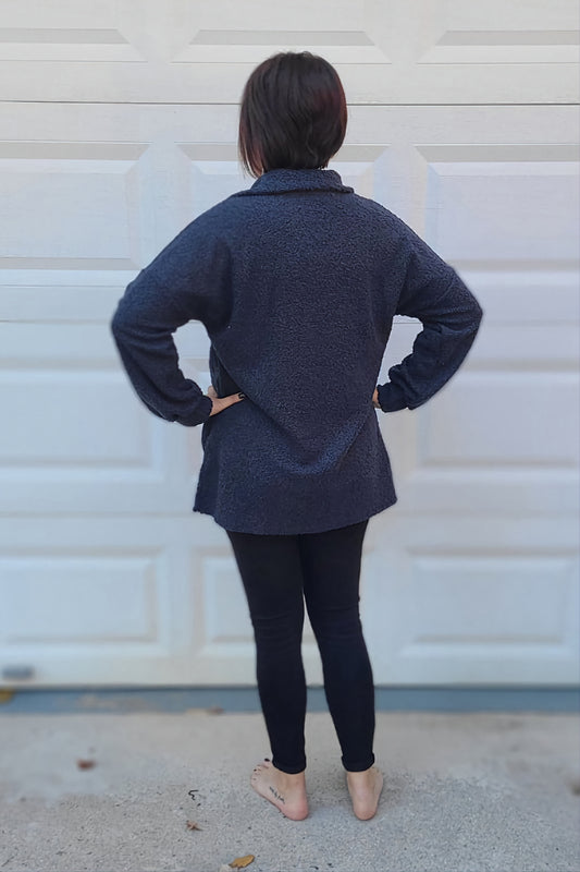 Poodle Fleece Shacket in Charcoal