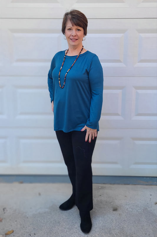 Long Sleeve Basic Top in Teal