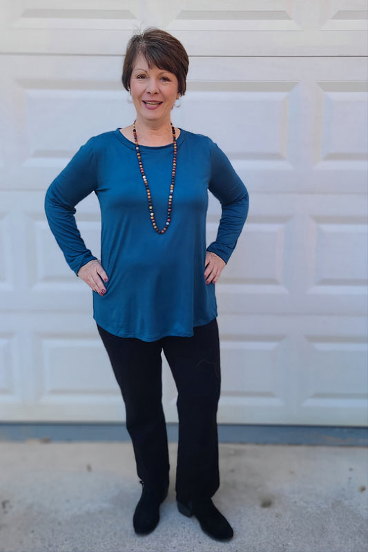 Long Sleeve Basic Top in Teal