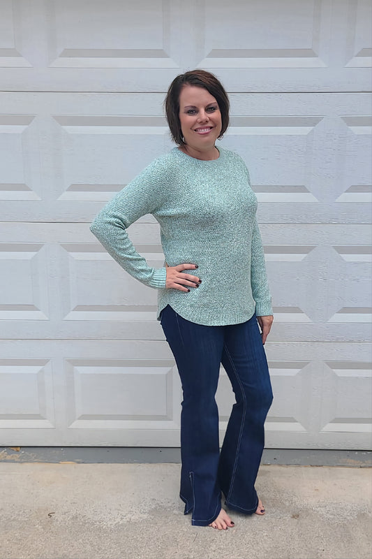 Mid- Rise Pull On Flare Jeans in Dark Denim