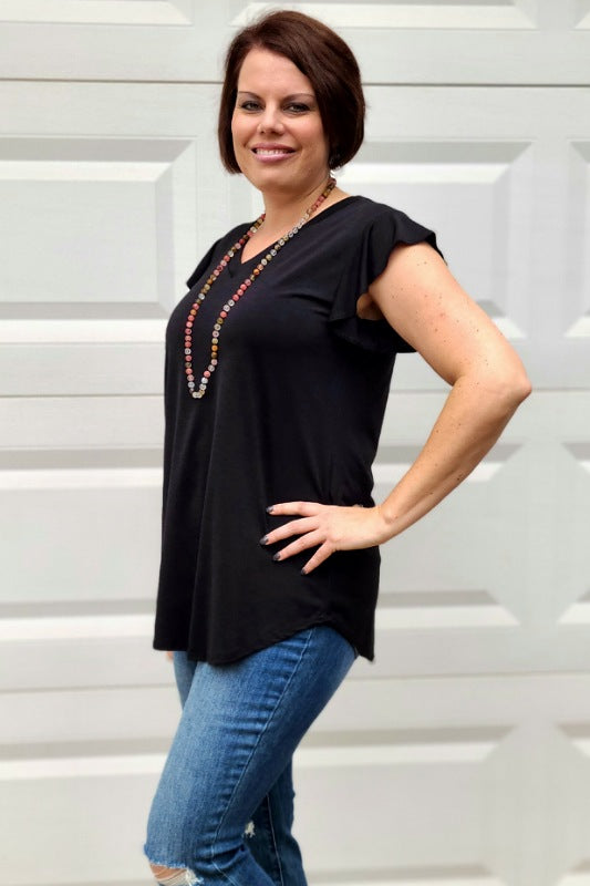 Bulgari Ruffled Short Sleeve Top in Black
