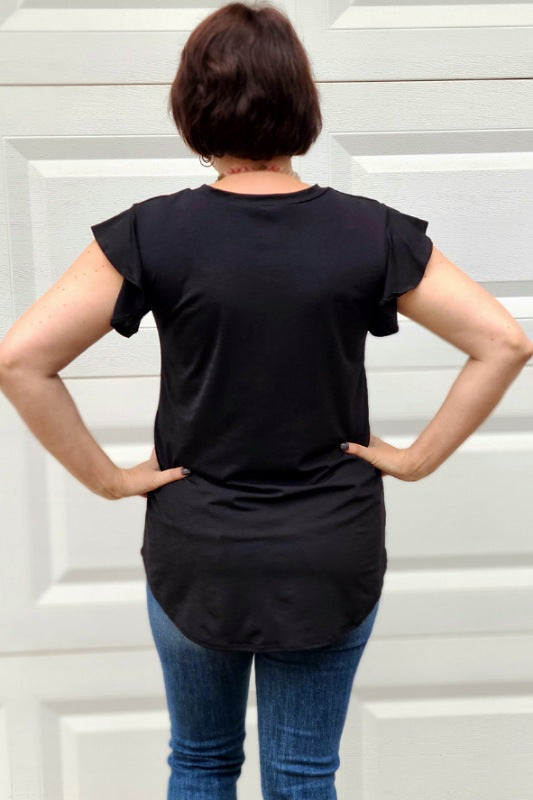 Bulgari Ruffled Short Sleeve Top in Black