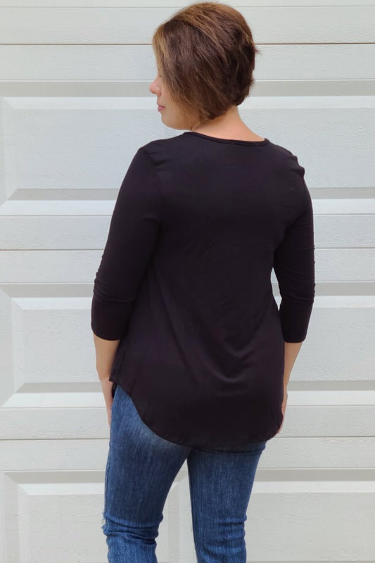 Micro Modal Criss Cross V-Neck Top in Black