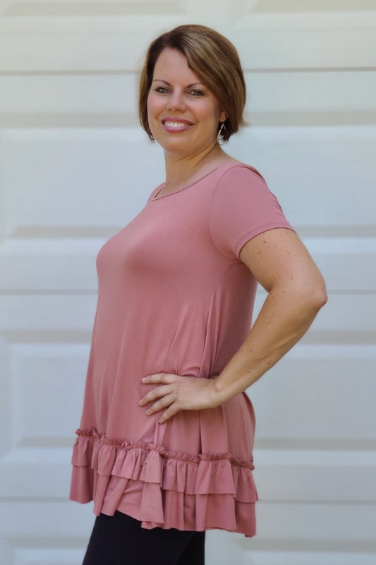Loose Fit Double Ruffle Tunic in Light Brick