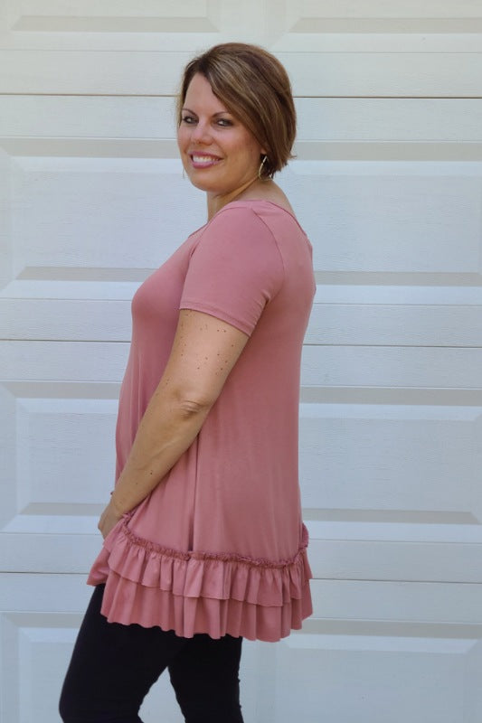 Loose Fit Double Ruffle Tunic in Light Brick