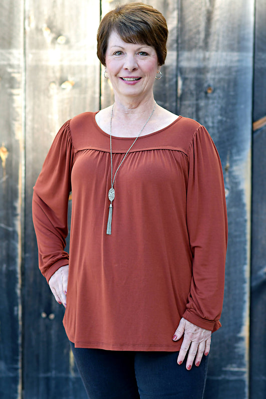 Long Sleeve Flowy Top in Gingerbread