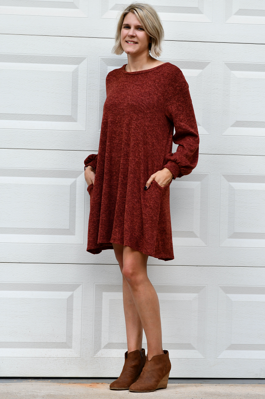 Brushed Hacci A-Line Dress in Rust