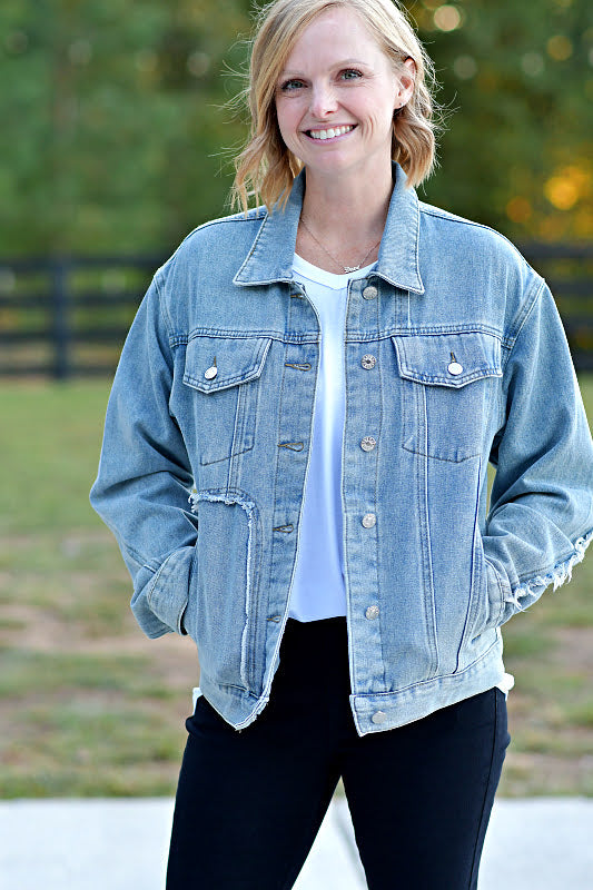 Button Down Jean Jacket in Medium Denim