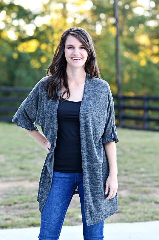 Hacci Open Cardigan in Charcoal