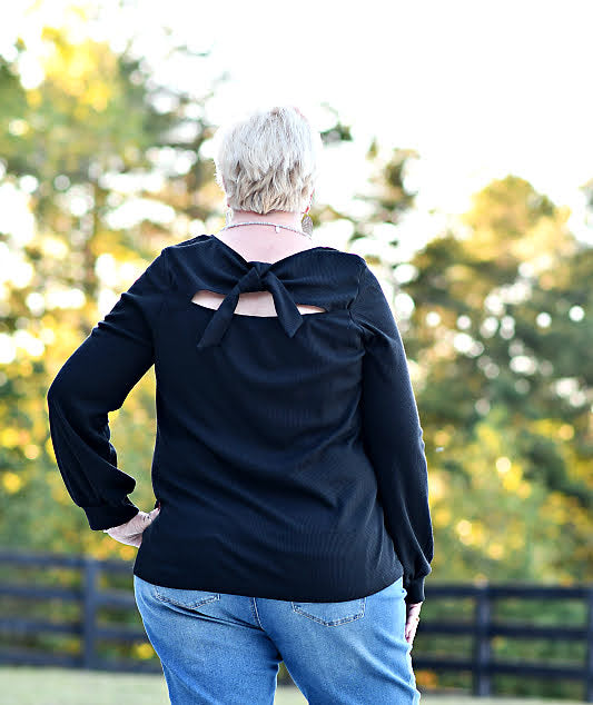 Long Sleeve Thermal Knit Top in Black
