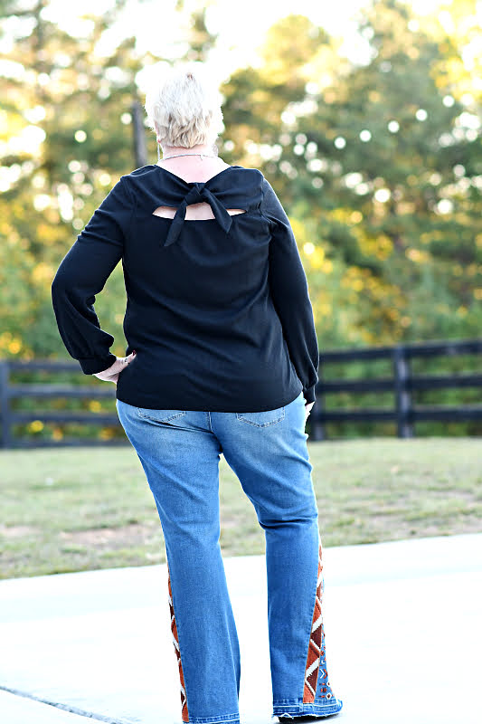 Long Sleeve Thermal Knit Top in Black