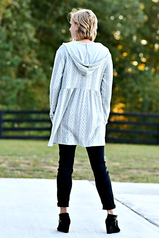Long Sleeve Open Hooded Cardigan in Heather Grey