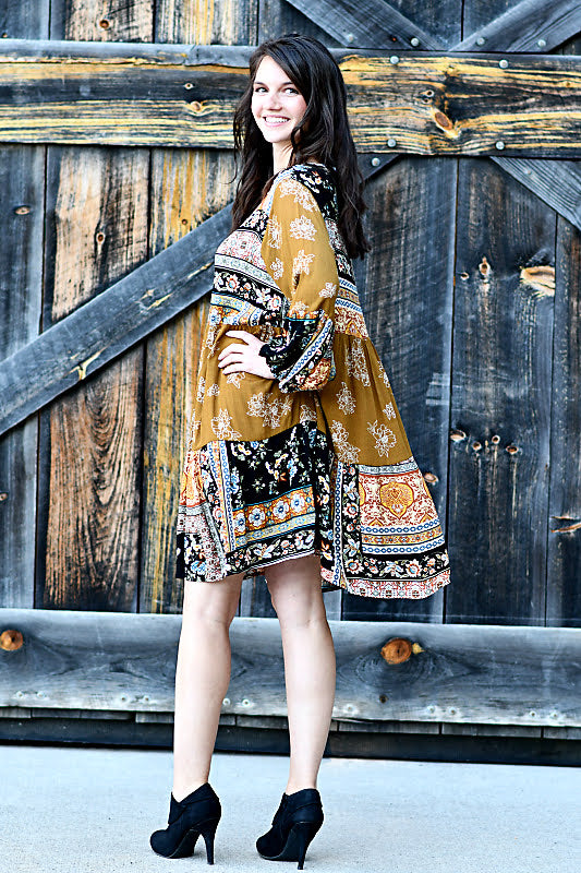 Floral Tiered Crew Neck Dress in Multi-Colored
