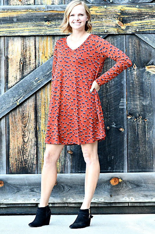 Bulgari Long Sleeve Dress in Rust and Black