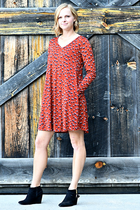 Bulgari Long Sleeve Dress in Rust and Black