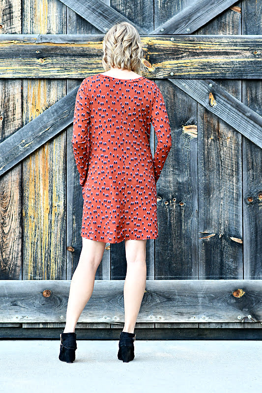 Bulgari Long Sleeve Dress in Rust and Black