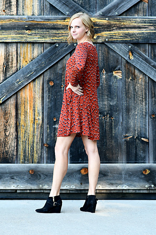 Bulgari Long Sleeve Dress in Rust and Black