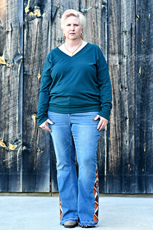 Long Sleeve Ribbed Knit Top in Teal