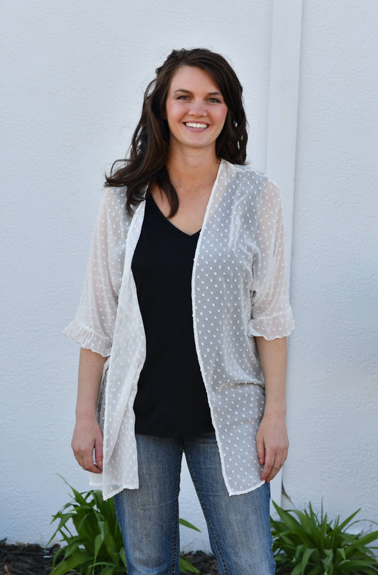 Swiss Dot Kimono in White