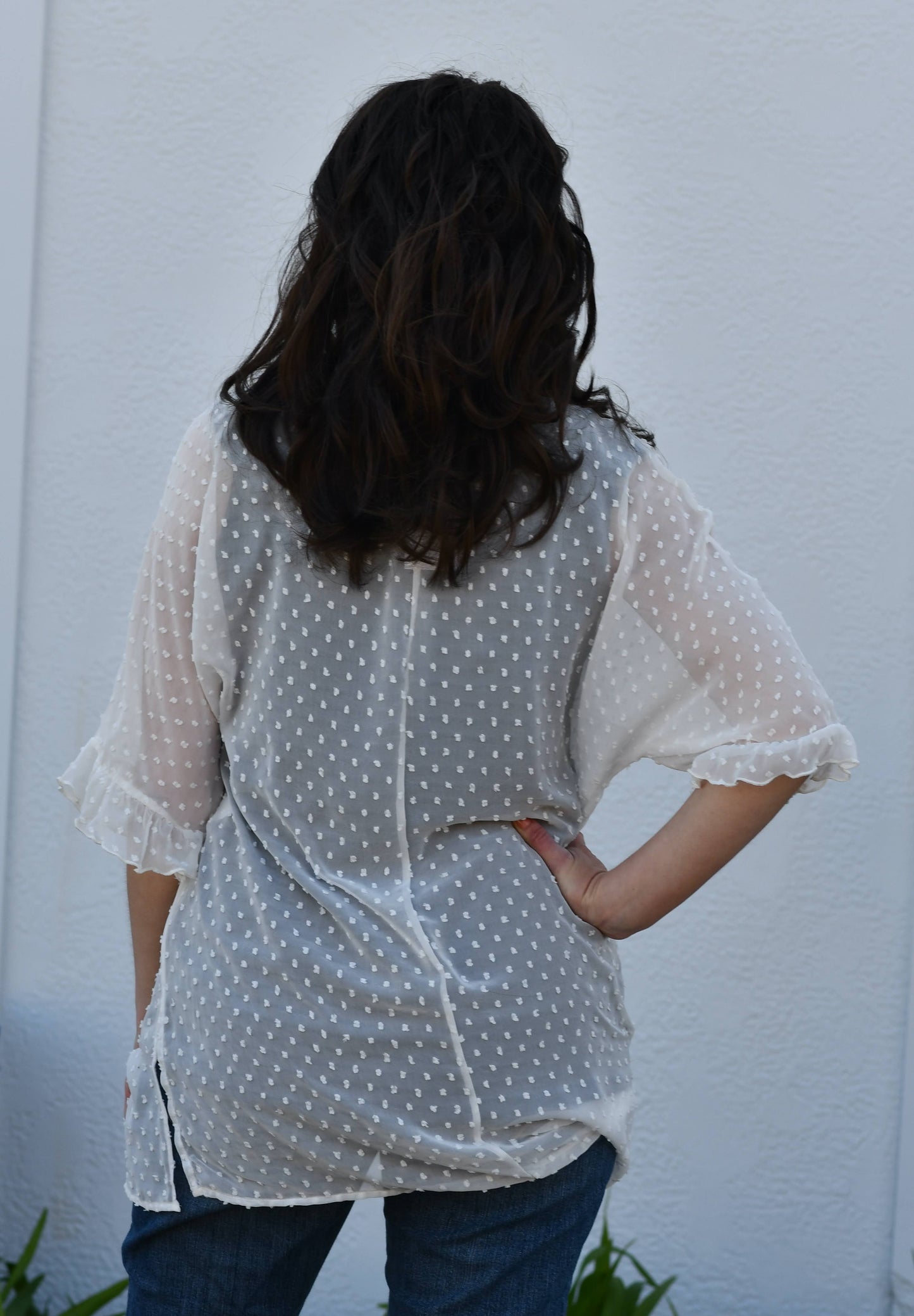 Swiss Dot Kimono in White