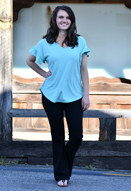 Swiss Dot Ruffle Sleeve Top in Mint
