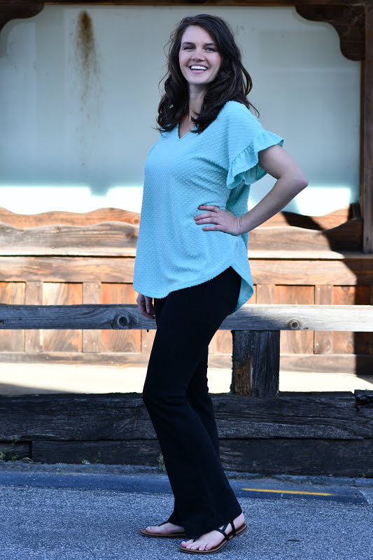 Swiss Dot Ruffle Sleeve Top in Mint