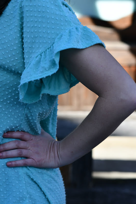 Swiss Dot Ruffle Sleeve Top in Mint