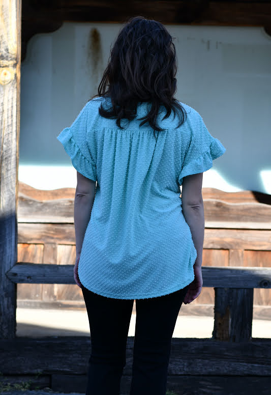 Swiss Dot Ruffle Sleeve Top in Mint