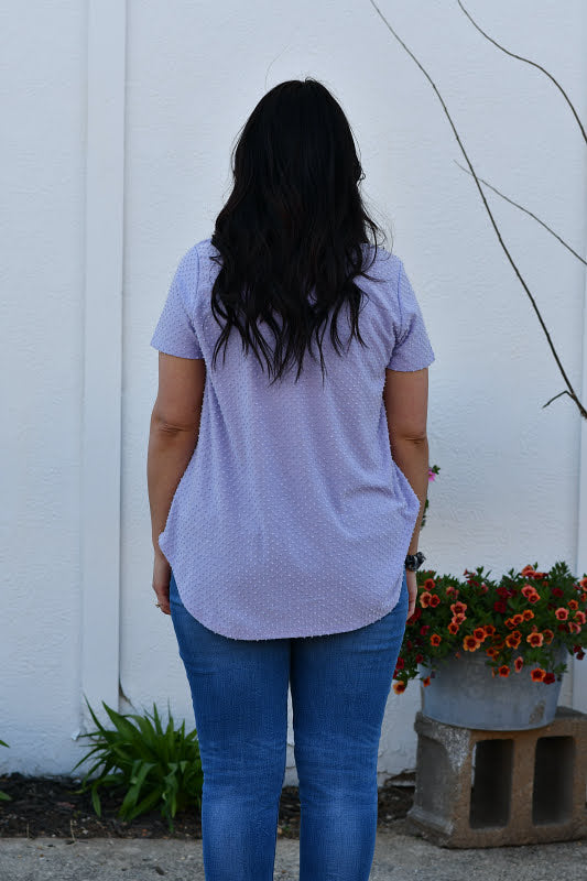 Swiss Dot Short Sleeve V-Neck Top in Lavender