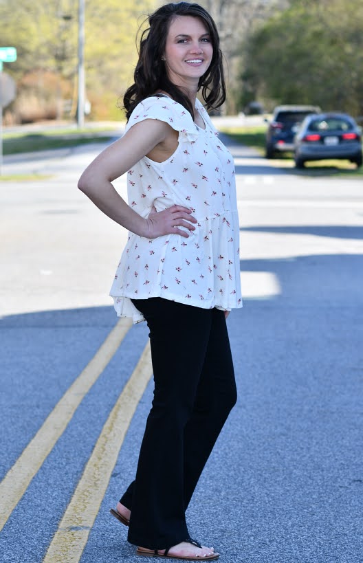 Ruffle Cap Sleeve Tiered Floral Top in Cream