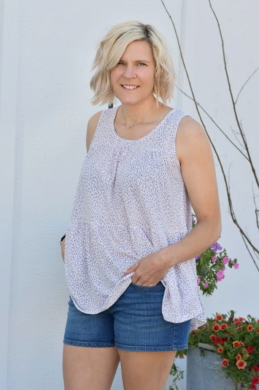 Sleeveless Animal Print Tiered Top in Lilac