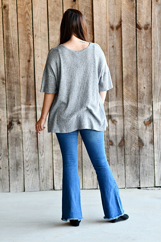 Short Sleeve Knit Kimono Cardigan in Navy