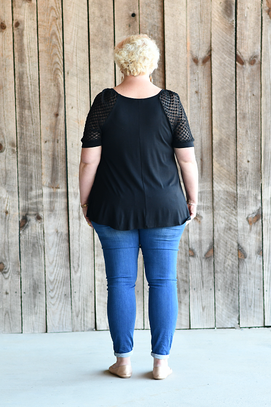 Lace Sleeve Tunic Top in Black