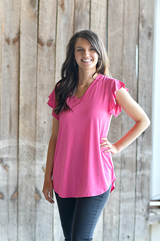 Bulgari Ruffled Short Sleeve Top in Fuchsia