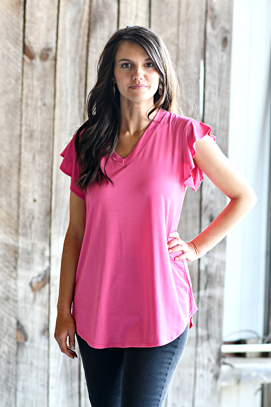 Bulgari Ruffled Short Sleeve Top in Fuchsia