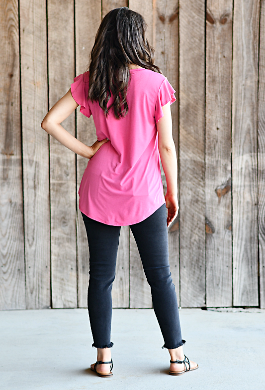 Bulgari Ruffled Short Sleeve Top in Fuchsia