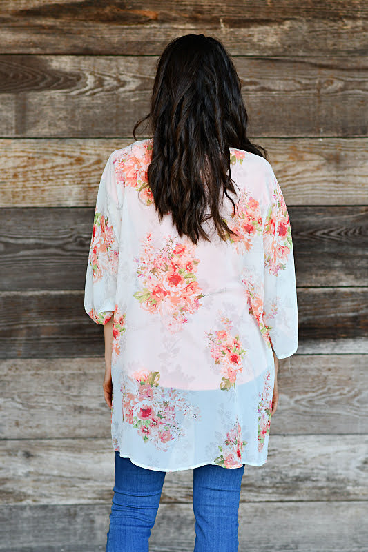 Floral Open Kimono in Mint
