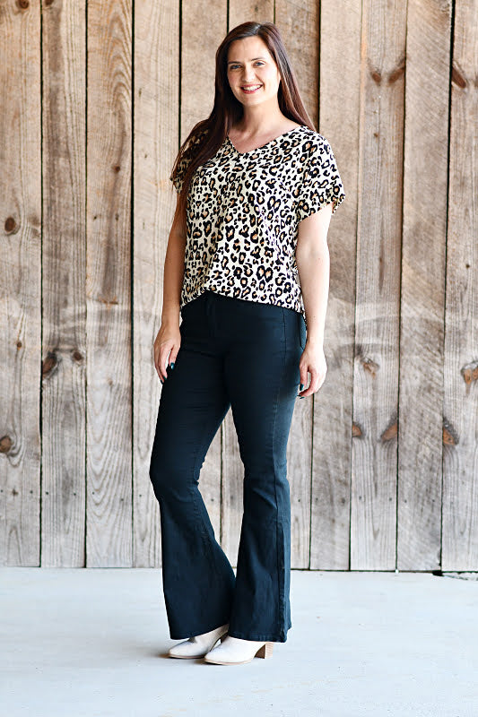Dolman Sleeve Animal Print Top in Cream