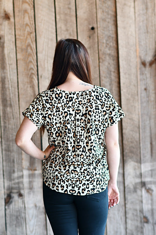 Dolman Sleeve Animal Print Top in Cream